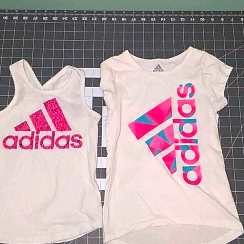 Adidas tank and shirt size 4 girls white and pink